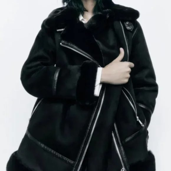 Zara Faux Suede Double Faced Long Jacket, Size L - Picture 12 of 12